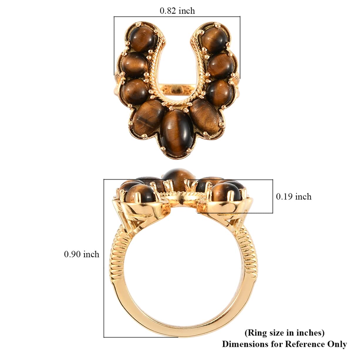 KARIS South African Tiger's Eye Horseshoe Ring in 18K YG Plated (Size 9.0) 4.25 ctw image number 5