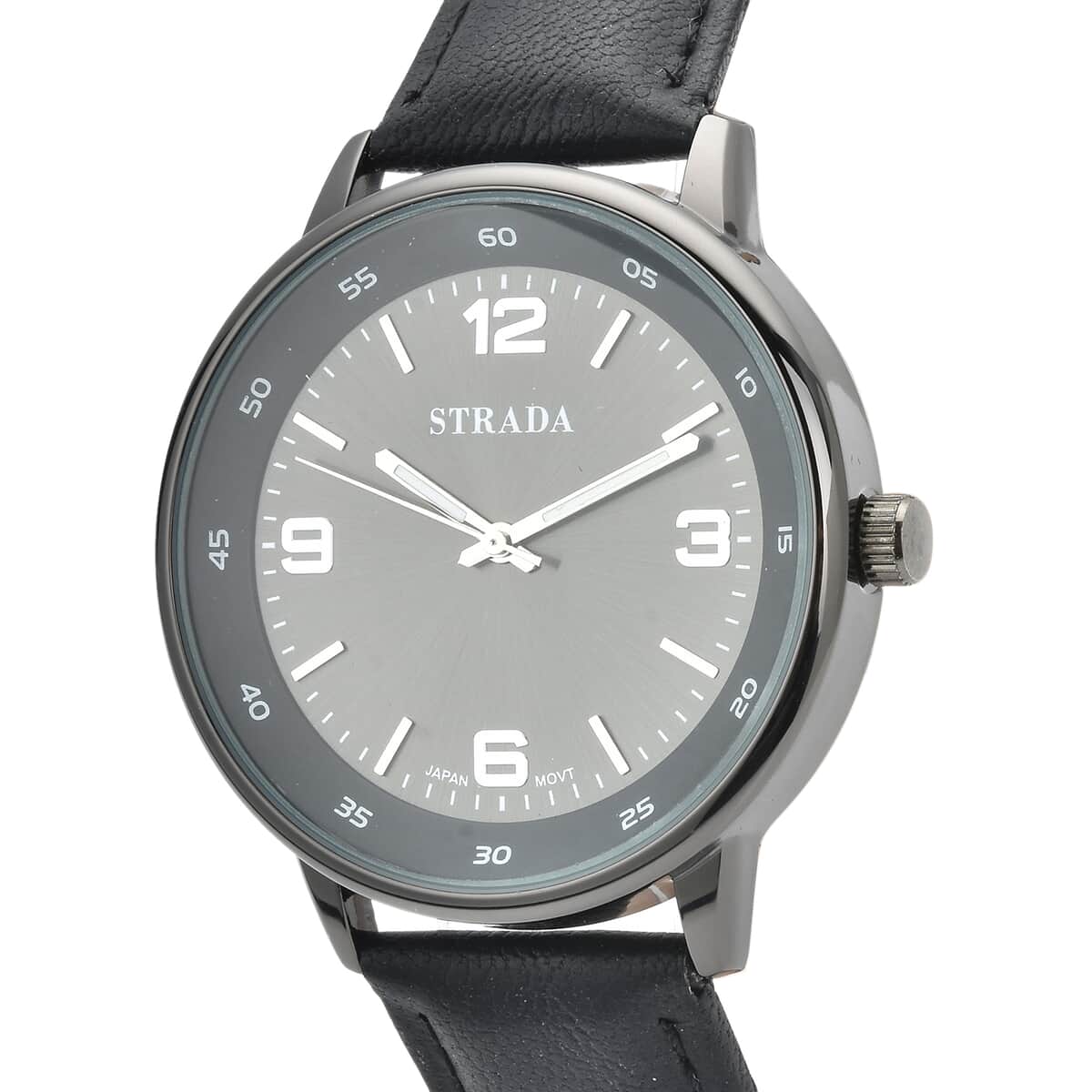 STRADA Japanese Movement Watch in Black Faux Leather Strap image number 3