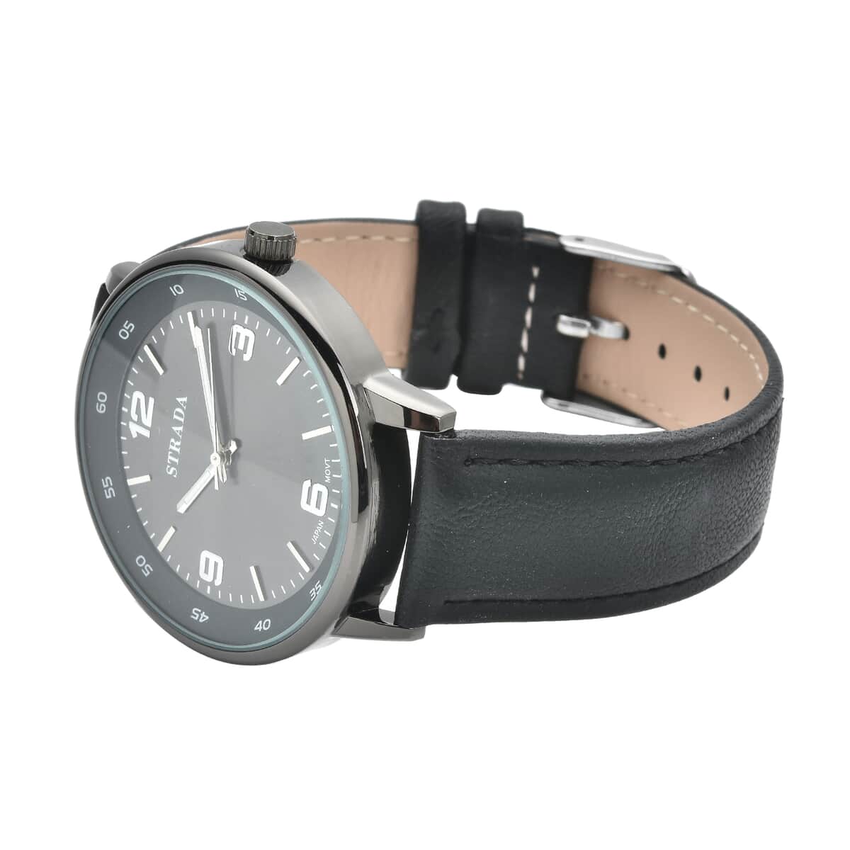 STRADA Japanese Movement Watch in Black Faux Leather Strap image number 4