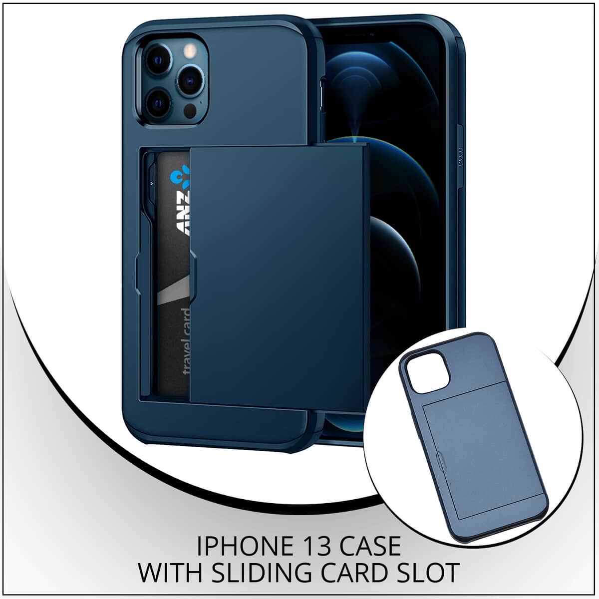 iPhone 13 Case with Sliding Card Slot- Dark Blue image number 1