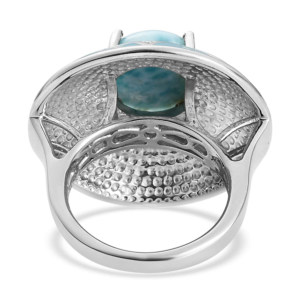 Larimar and Enameled Flower Ring in Platinum Over Sterling Silver (Size 7.0) 3.90 ctw image number 4