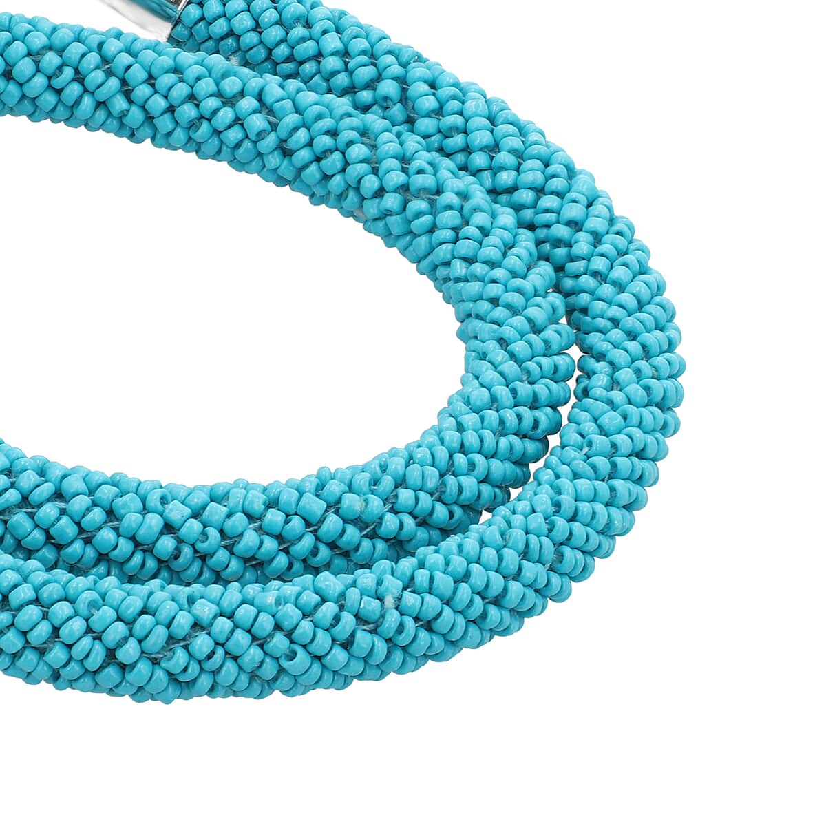 Turquoise Seed Beaded Necklace 20 Inches in Silvertone image number 2