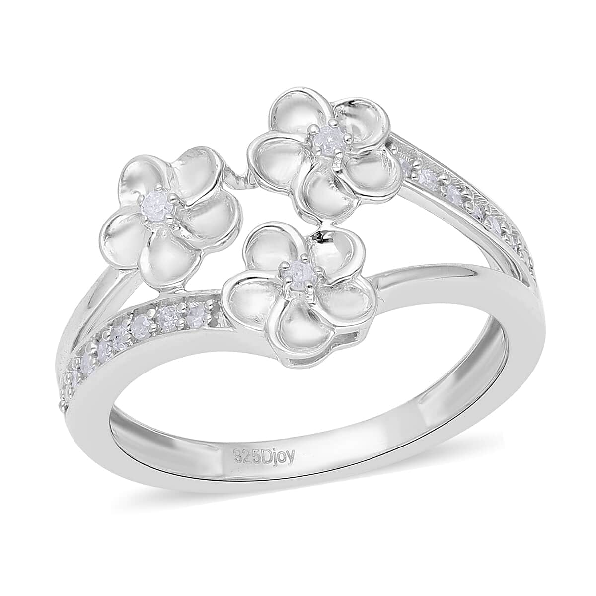 Buy Diamond Floral Ring in Platinum Over Sterling Silver (Size 6.0 ...