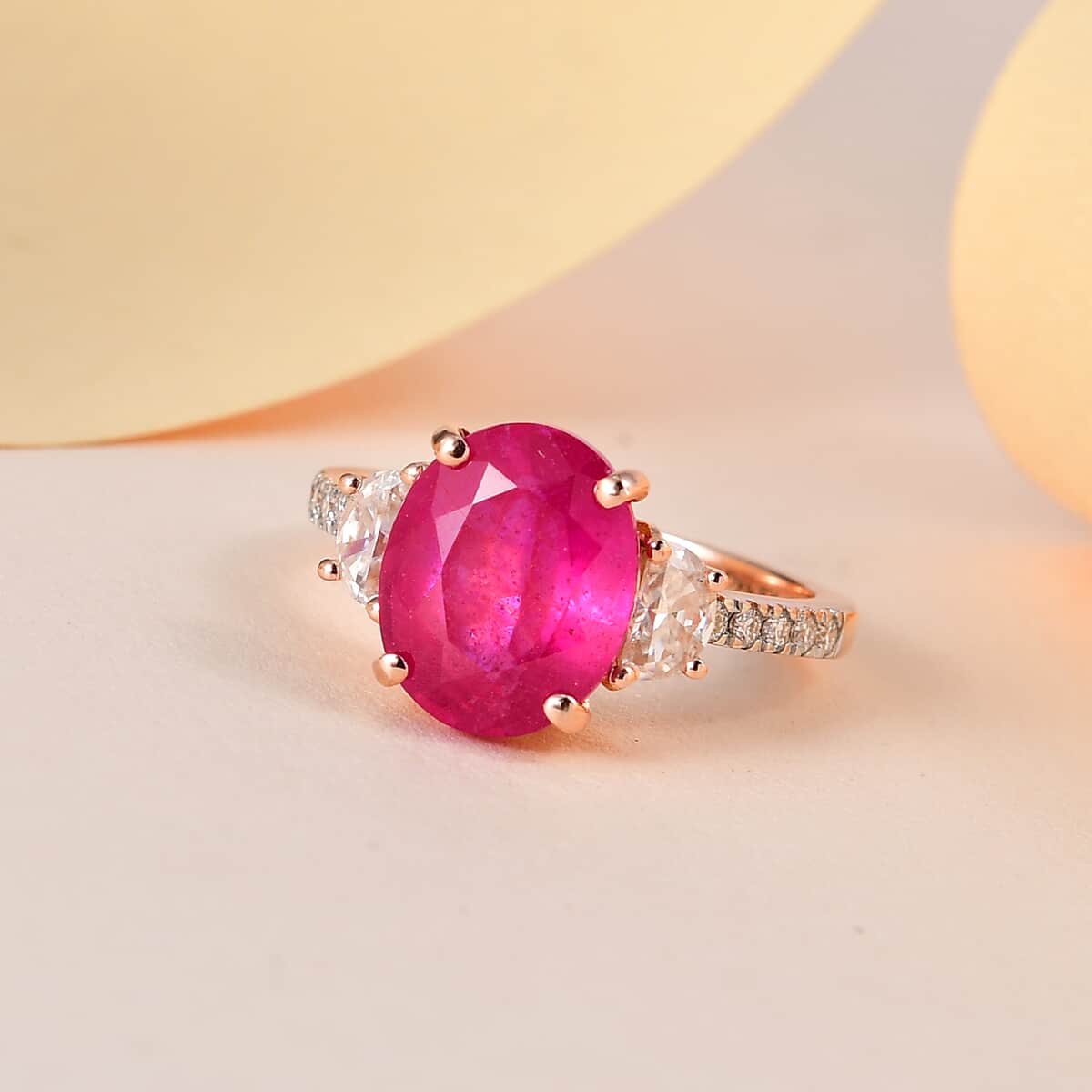 Buy Ilakaka Hot Pink Sapphire (FF) and Moissanite Ring in Vermeil Rose ...