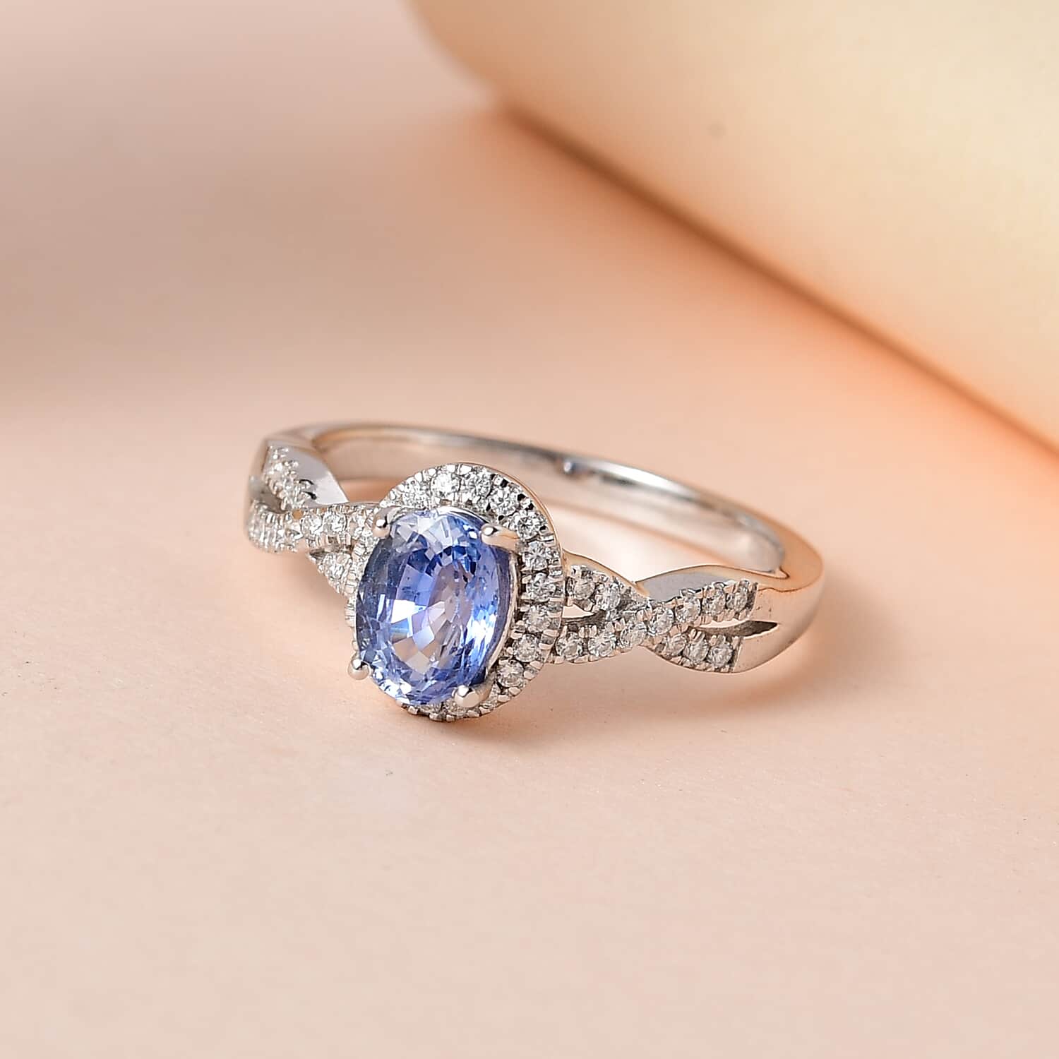 Buy Ceylon Blue Sapphire and Moissanite Infinity Shank Ring in