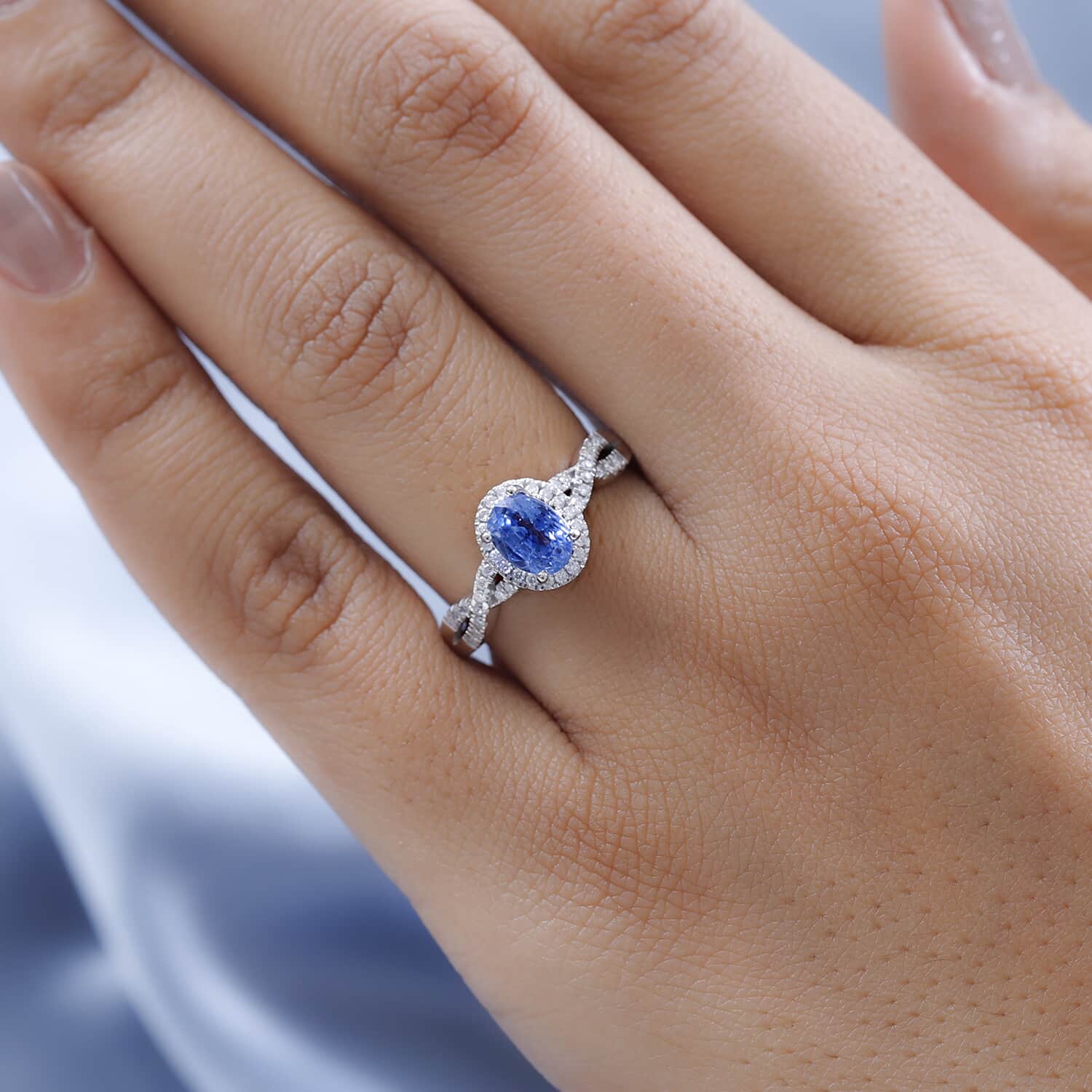 Buy Ceylon Blue Sapphire and Moissanite Infinity Shank Ring in