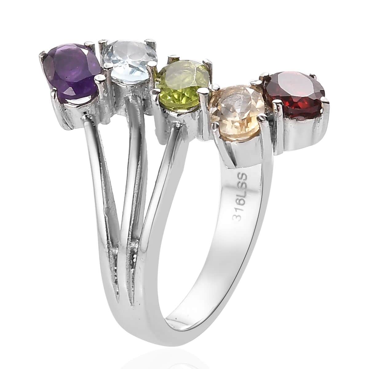 Buy Multi Gemstone 5 Stone Ring in Stainless Steel (Size 9.0) 2.40