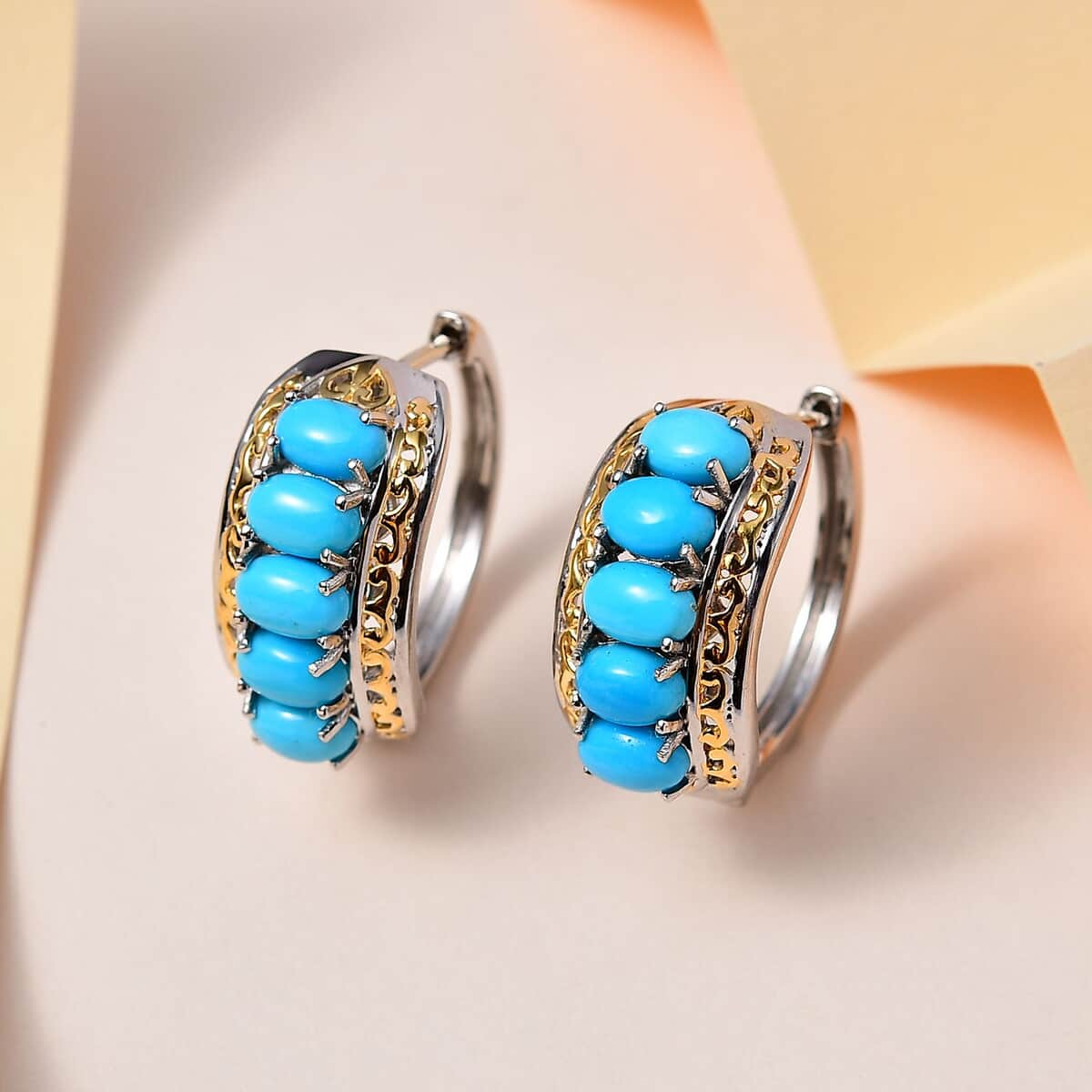 Buy Premium Sleeping Beauty Turquoise Hoop Earrings in Vermeil Yellow ...