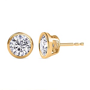 Moissanite (Rnd 6.5mm) Solitaire Stud Earrings in Vermeil YG Over Sterling Silver 1.85 ctw