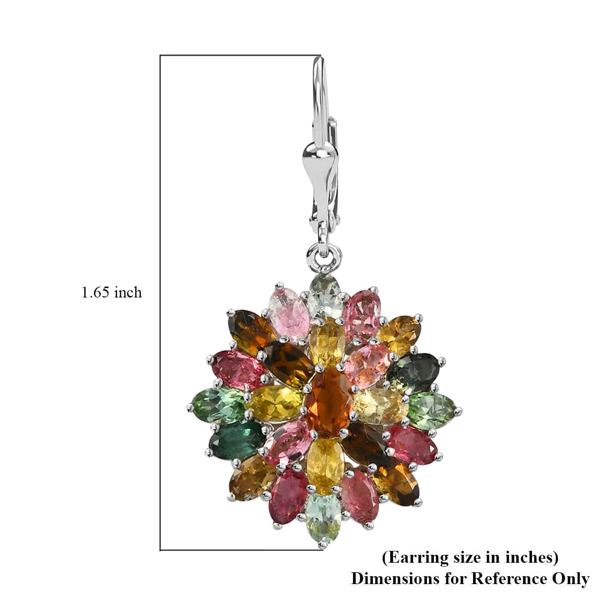 Buy Multi-Tourmaline Floral Earrings in Platinum Over Sterling