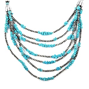 Santa Fe Style Kingman Turquoise Necklace (15 Inches) in Sterling Silver 44.35 ctw