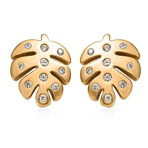 White Zircon Lily Pad Floral Earrings in Vermeil YG Over Sterling Silver 0.50 ctw