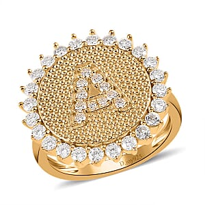 Moissanite Initial A Sun Medallion Ring in Vermeil YG Over Sterling Silver (Size 6.0) 0.70 ctw