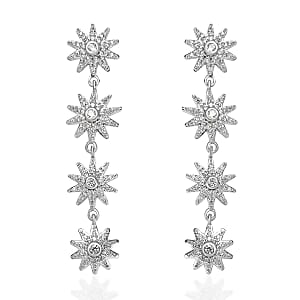 White Zircon Celestiial Suns Floral Drop Earrings in Platinum Over Sterling Silver 2.85 ctw