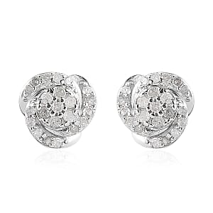 White Diamond Knot Earrings in Platinum Over Sterling Silver 0.25 ctw