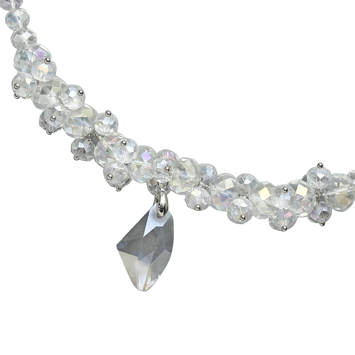 Simulated White Mystic Color Topaz Beaded Necklace 20-22 Inches in Silvertone image number 2