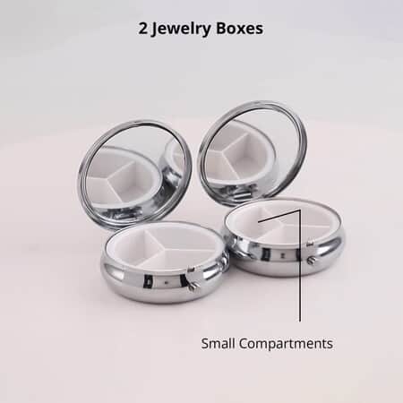 Round Metal Pill Box w/ Mirror, Three Compartment