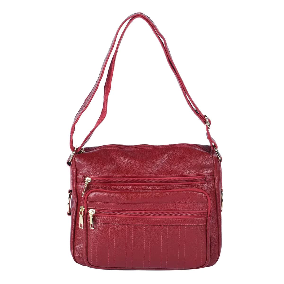 Genuine Leather Multi-Pocket Crossbody Purse Bag in Red | Large