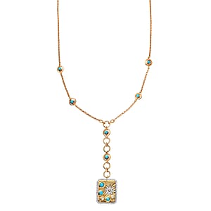 Sleeping Beauty Turquoise, Moissanite Celestial Medallion Coin Necklace (18 Inches) in Vermeil YG Over Sterling Silver 1.85 ctw