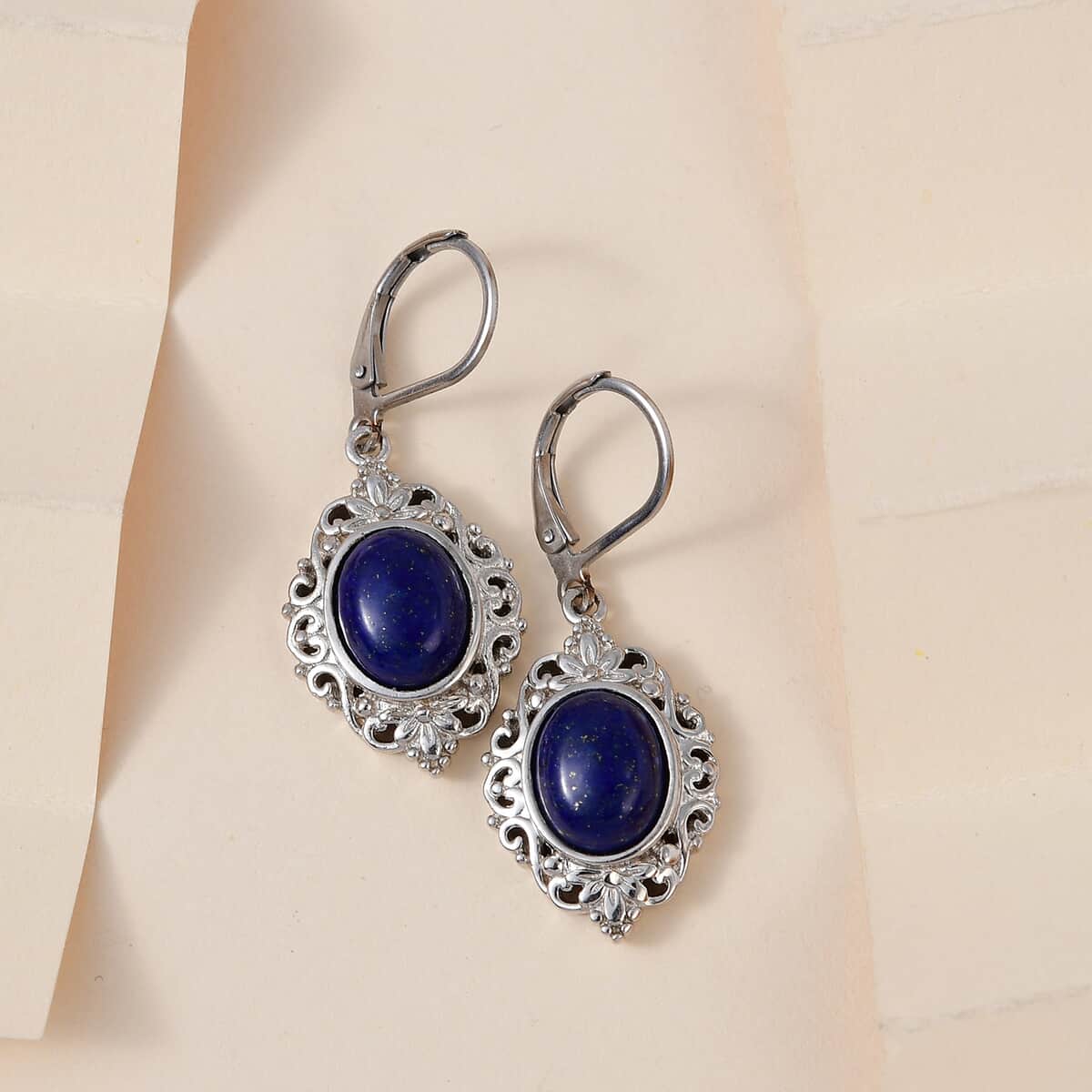 Lapis Lazuli Lever Back Earrings in Platinum Over Copper With Magnet and Stainless Steel 7.15 ctw image number 1