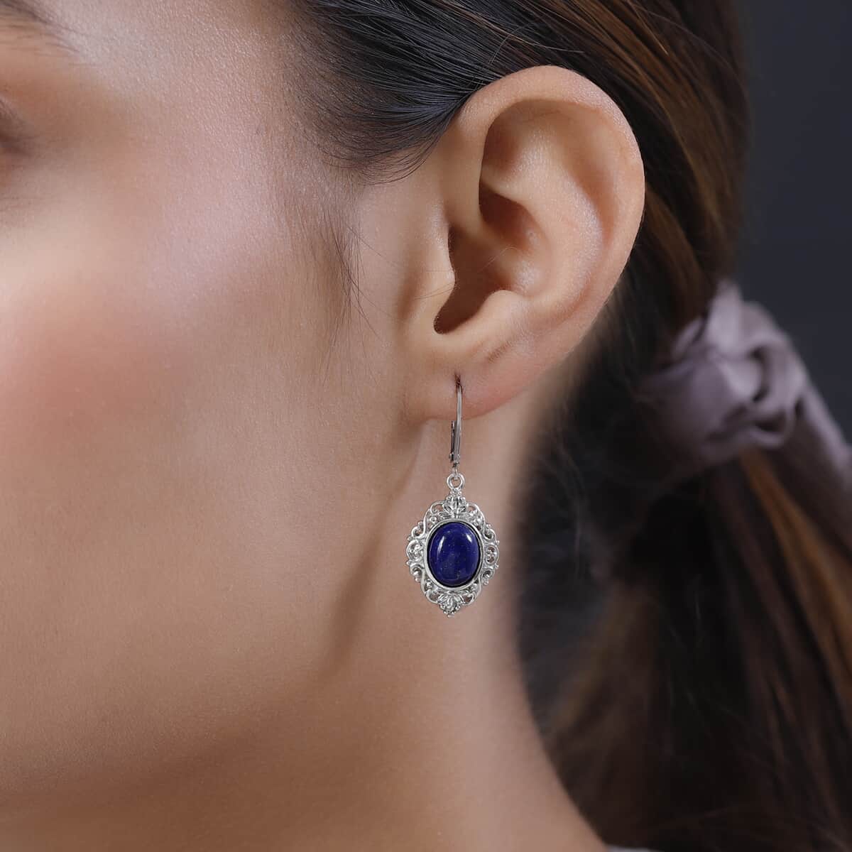 Lapis Lazuli Lever Back Earrings in Platinum Over Copper With Magnet and Stainless Steel 7.15 ctw image number 2