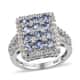 Blue Ceylon Sapphire and Zircon Cluster Ring in Platinum Over Sterling Silver (Size 8.0) 2.85 ctw image number 0