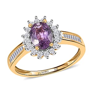 Luxoro 10K Yellow Gold AAA Purple Sapphire, Diamond (0.30 cts) Halo Ring (Size 10.0) 1.15 ctw