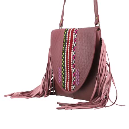 Tan Bohemia Vegan Leather Fringe Bags Crossbody Vintage Message