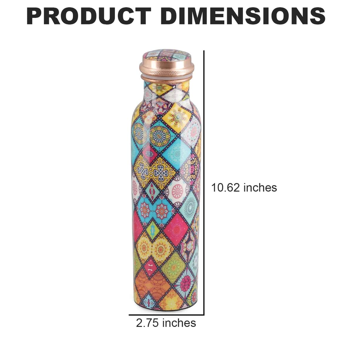 HOMESMART Multi Diamond Printed Solid Copper Bottle with Elite Shungite and Copper Infuser 33.81 oz | Copper Water Bottle | Infused Bottle | Infuser Water Bottle | Water Infuser image number 5