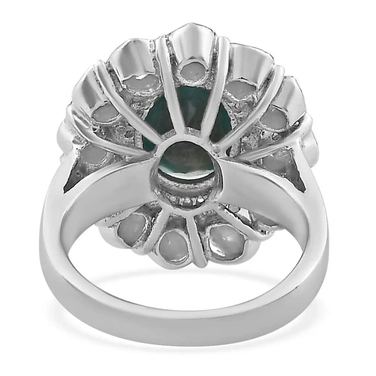 Teal Grandidierite Cocktail Ring in Platinum Over Sterling Silver| Polki Diamond Ring| Wedding Ring| Engagement Rings (Size 7.0) 3.75 ctw image number 5