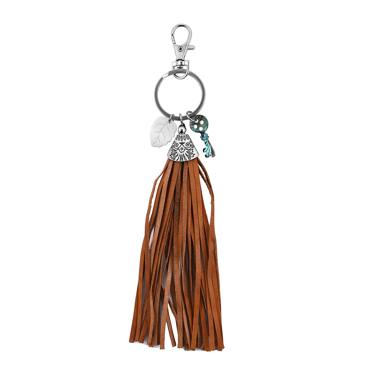 Buy Carved Bone Leaf, Abalone Shell Key and Leather Tassel Charms ...