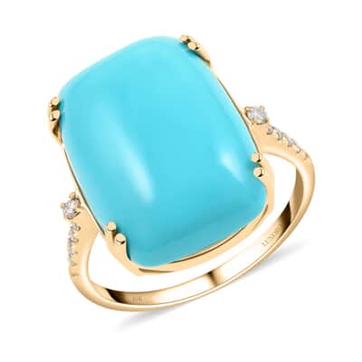 Certified & Appraised Luxoro 10K Yellow Gold AAA Sleeping Beauty Turquoise and I2 Diamond Ring (Size 7.0) 11.00 ctw