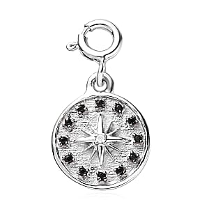Moissanite, Thai Black Spinel Celestial Star Medallion Charm in Platinum Over Sterling Silver 0.10 ctw