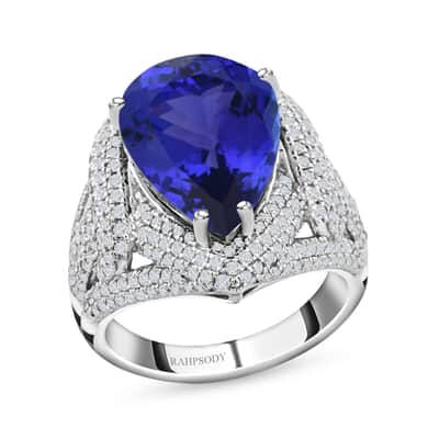 Certified and Appraised Rhapsody 950 Platinum AAAA Tanzanite and E-F VS Diamond Ring (Size 6.0) 11.70 Grams 11.00 ctw