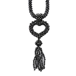 Thai Black Spinel Beaded Heart Tassel Necklace (30 Inches) 300.00 ctw