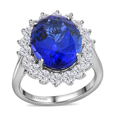 Certified and Appraised Rhapsody 950 Platinum AAAA Tanzanite and E-F VS Diamond Ring (Size 6.0) 11.70 Grams 11.00 ctw