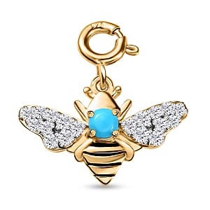 Sleeping Beauty Turquoise, Moissanite Bee Charm in Vermeil YG Over Sterling Silver 0.60 ctw