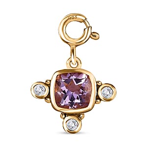 Rose De France Amethyst, Moissanite Medallion Charm in Vermeil YG Over Sterling Silver 1.50 ctw