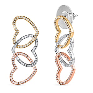 Moissanite 3 Row Hearts Statement Earrings in 14K RG, YG and Platinum Over Sterling Silver 1.90 ctw