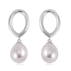 White Shell Pearl Drop Earrings in Rhodium Over Sterling Silver