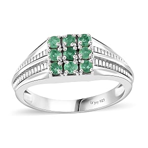 Boyaca Colombian Emerald Men's Ring in Platinum Over Sterling Silver (Size 12.0) 0.65 ctw