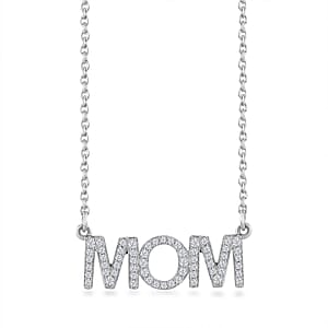 Mother's Day Gift Moissanite MOM Necklace (18 Inches) in Platinum Over Sterling Silver 0.60 ctw