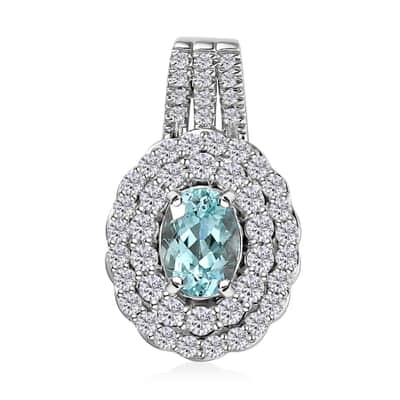 Certified & Appraised Rhapsody 950 Platinum AAAA Paraiba Tourmaline and E-F VS Diamond Double Halo Pendant 5.65 Grams 1.50 ctw