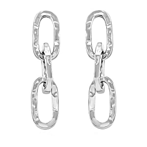 Italian Sterling Silver Textured Paper Clip 3 Row Drop Statement Earrings (5.70 g)