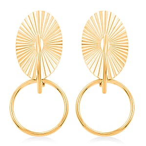 Italian 14K YG Over Sterling Silver Multi Circle Textured Medallion Interlocked Drop Statement Earrings (8.10 g)