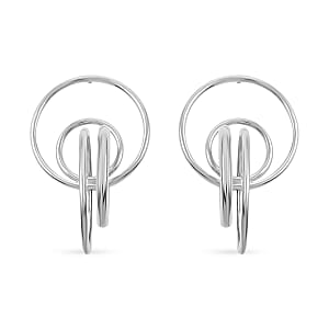 Italian Sterling Silver Circle Drop Interlocked Statement Earrings (9.60 g)