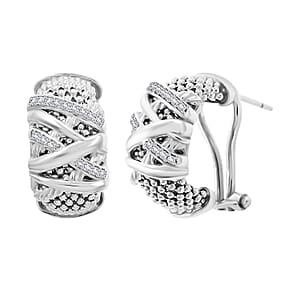 Italian Simulated Diamond Omega Clip Earrings in Sterling Silver 0.75 ctw