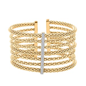 Italian Simulated Diamond Bangle Bracelet in 14K YG Over Sterling Silver (6.50 In) 1.54 ctw