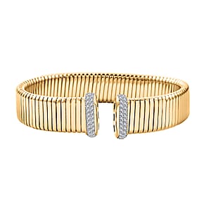 Italian Simulated Diamond Bangle Bracelet in 14K YG Over Sterling Silver (6.50 In) 1.15 ctw
