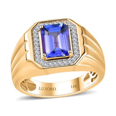 Luxoro 14K Yellow Gold AAA Tanzanite and G-H I2 Diamond Men's Ring 8.10 Grams 2.65 ctw